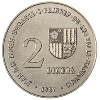 Монета Андорра 2 динера 1987 XXV летние Олимпийские Игры и XVI зимние Олимпийские игры