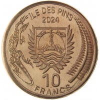Монета Новая Каледония Остров Иль-де-Пен 10 франков 2024 Альбертозавр