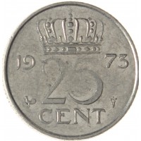 Монета Нидерланды 25 центов 1973