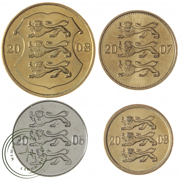 Эстония набор 4 монеты 10, 20, 50 сенти и 1 крона 2006 - 2008 