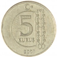 Монета Турция 5 курушей 2009