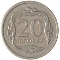 Монета Польша 20 грошей 1990