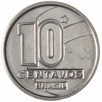 Монета Бразилия 10 сентаво 1990