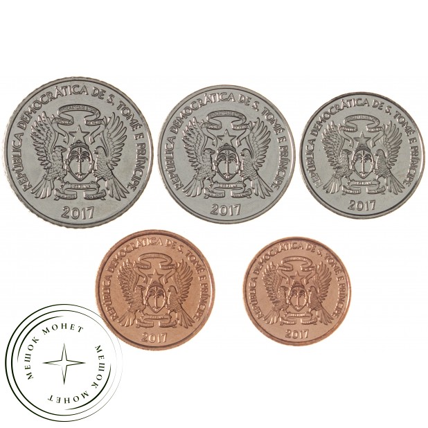 Сан-Томе и Принсипи набор 5 монет 10, 20, 50 сентимо и 1, 2 добра 2017