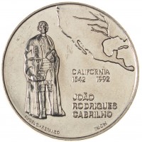 Монета Португалия 200 эскудо 1992 450 лет открытию Калифорнии