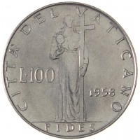 Монета Ватикан 100 лир 1958