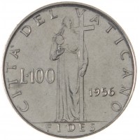 Монета Ватикан 100 лир 1956