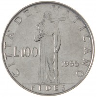 Монета Ватикан 100 лир 1955