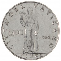 Монета Ватикан 100 лир 1963