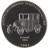 Монета Конго - ДРК 10 франков 2003 История автомобилестроения - Renault 1922