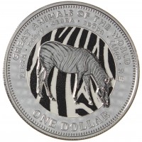 Монета Фиджи 1 доллар 2009 Великие животные мира - Зебра