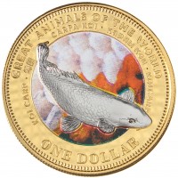 Монета Фиджи 1 доллар 2009 Великие животные мира - Карп кои Позолота