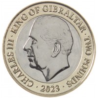 Монета Гибралтар 2 фунта 2023 Боже, храни короля Короля Карла III