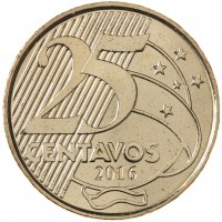 Монета Бразилия 25 сентаво 2016