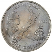 Монета Новая Зеландия 1 доллар 1969 200 лет путешествию Капитана Кука