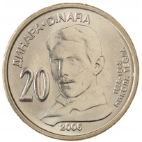 Монета Сербия 20 динаров 2006 150 лет со дня рождения Николы Теслы