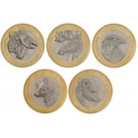 Беларусь набор 5 монет 2 рубля 2023 Животный мир на гербах городов Беларуси - Медведь, Лось, Бык, Орёл и Лис