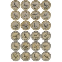 Турция набор 24 монеты 1 куруш 2019 Птицы Анатолии - тип А и В