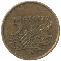 Монета Польша 5 грошей 1991