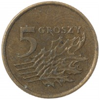 Монета Польша 5 грошей 1991