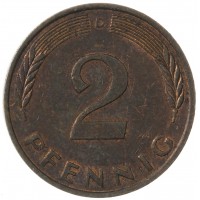 Монета Германия 2 пфеннига 1978 D