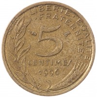 Монета Франция 5 сантимов 1996