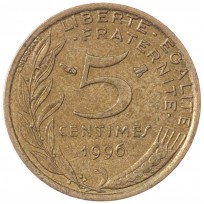 Монета Франция 5 сантимов 1996