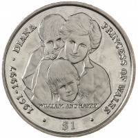 Монета Сьерра-Леоне 1 доллар 2007 10 лет со дня смерти Принцессы Дианы