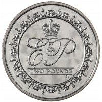 Монета Британская территория Индийского океана 2 фунта 2011 Королева Елизавета II и Принц Филипп