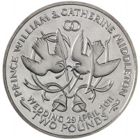 Монета Остров Вознесения 2 фунта 2011 Королевская свадьба 