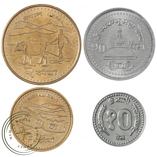 Непал набор 4 монеты 10, 50 пайс и 1, 2 рупий 1999 - 2009 — 937041058