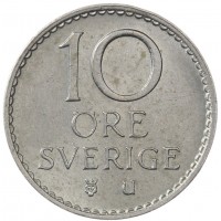 Монета Швеция 10 эре 1973