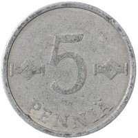 Монета Финляндия 5 пенни 1984