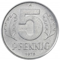 Монета ГДР 5 пфеннигов 1975