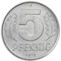 Монета ГДР 5 пфеннигов 1975