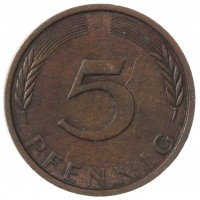 Монета Германия 5 пфеннигов 1973 J
