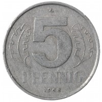 Монета ГДР 5 пфеннигов 1968