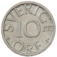Монета Швеция 10 эре 1988