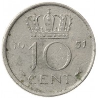 Монета Нидерланды 10 центов 1951