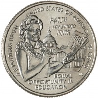 Монета США 25 центов 2024 Пэтси Такемото Минк