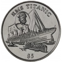 Монета Либерия 5 долларов 1998 Титаник