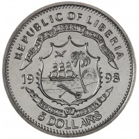Монета Либерия 5 долларов 1998 Титаник