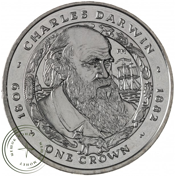 Фолклендские острова 1 крона 2007 Великие Британцы - Чарльз Дарвин