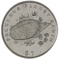 Монета Либерия 1 доллар 1994 Сохраним планету Земля - Дальневосточная черепаха