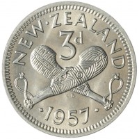 Монета Новая Зеландия 3 пенса 1957