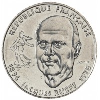 Монета Франция 1 франк 1996 100 лет со дня рождения Жака Рюефа
