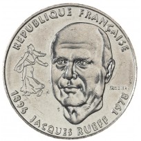 Монета Франция 1 франк 1996 100 лет со дня рождения Жака Рюефа