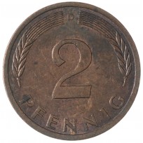 Монета Германия 2 пфеннига 1971 D