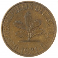 Монета Германия 10 пфеннигов 1981 G