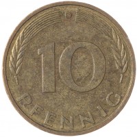 Монета Германия 10 пфеннигов 1988 D